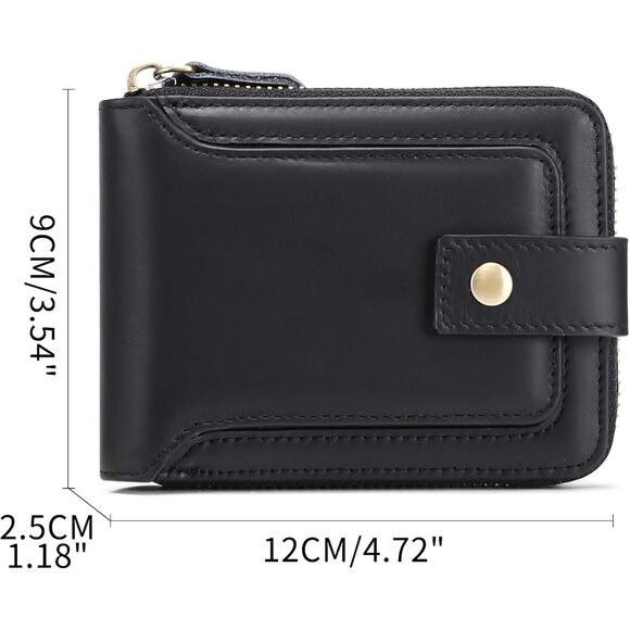 🆕Men's Black Genuine Leather Wallet RFID Blocking Zipper Coin Pocket ID Window - Picture 3 of 6